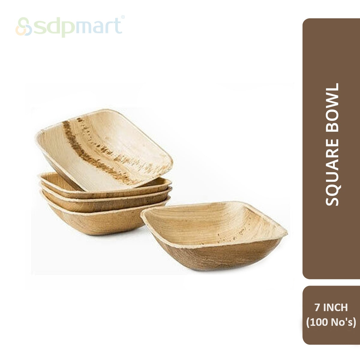 SDPMart Premium Palm Leaf Plate Square Bowl 7 INCH (100 No's)